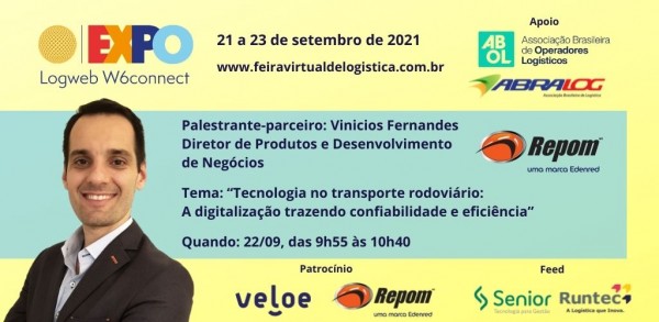 Tecnologia no transporte rodoviário é tema de palestra de Vinicios Fernandes, da Repom, na Expo Logweb W6connect